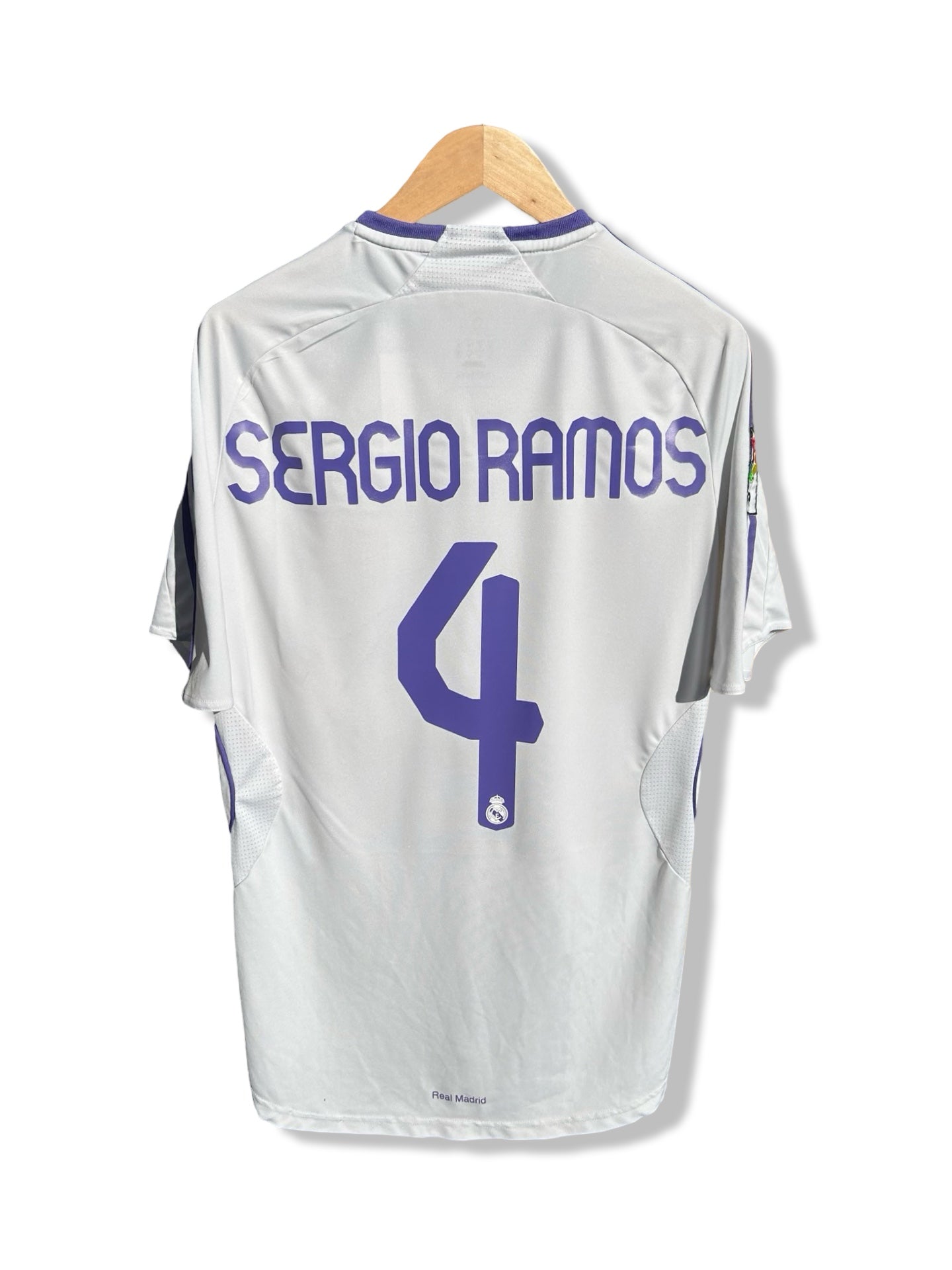 Real Madrid CF 2007-08 Home Shirt, #4 Sergio Ramos - L